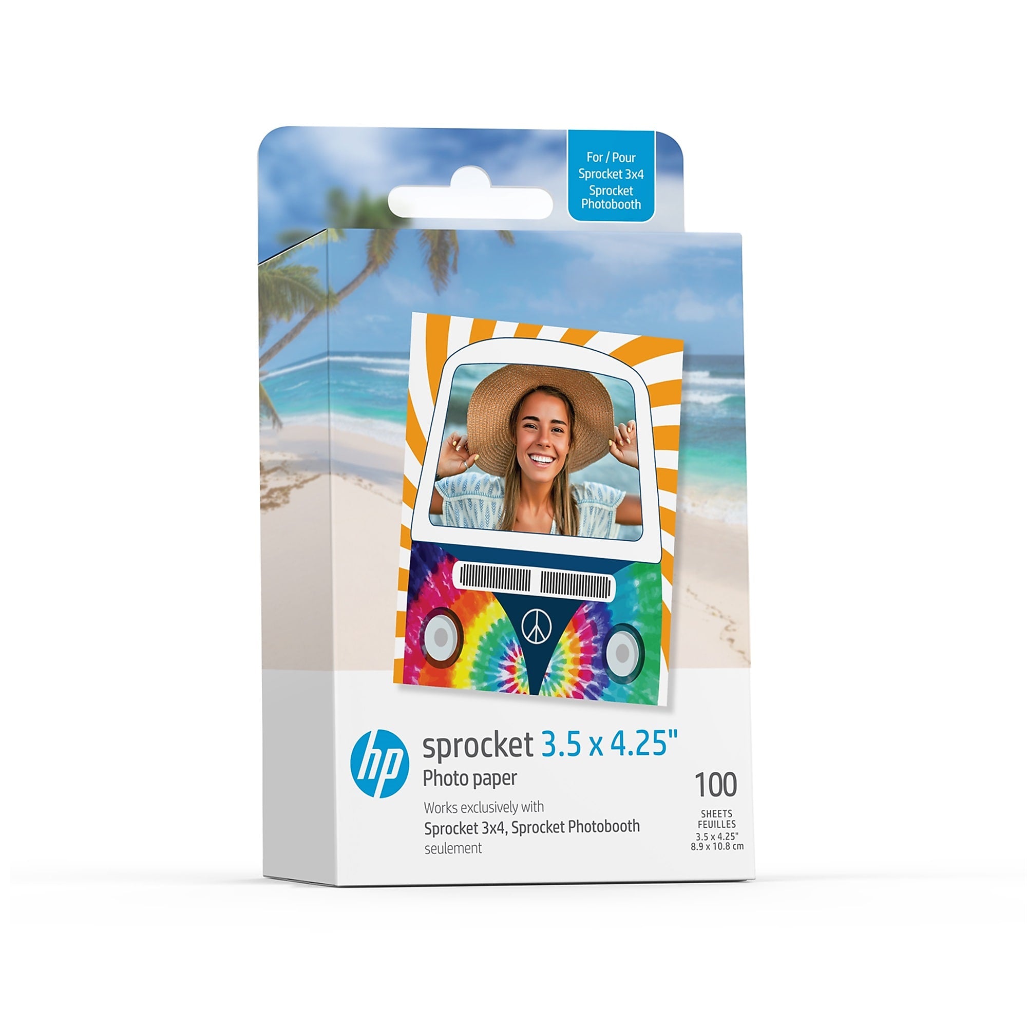 HP Sprocket 3.5 x 4.25" Zink Sticky-Backed Photo Paper, 100 Sheets/Pack (HPIZ3X4100)