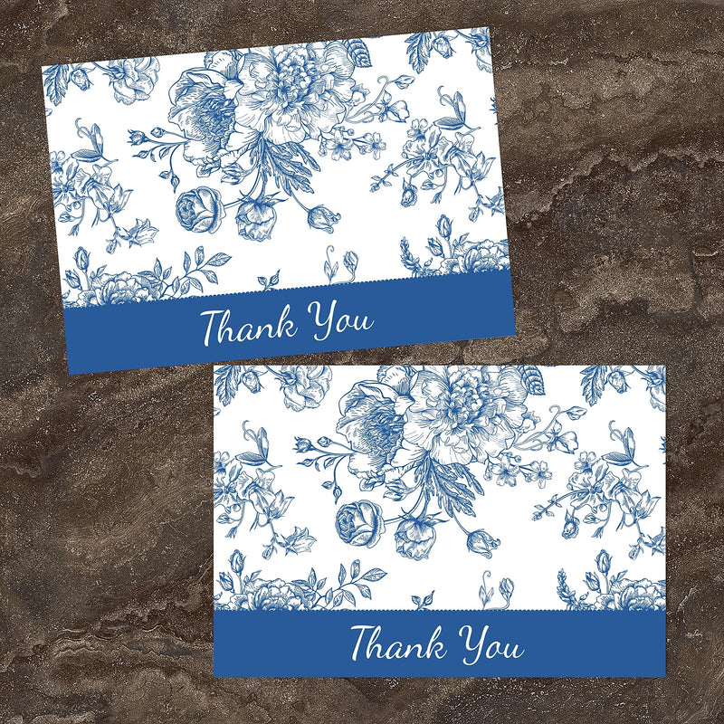 Great Papers Blue Floral Toile General Use Thank You Notecard Kits, Multicolored, 24/Pack (2025020)