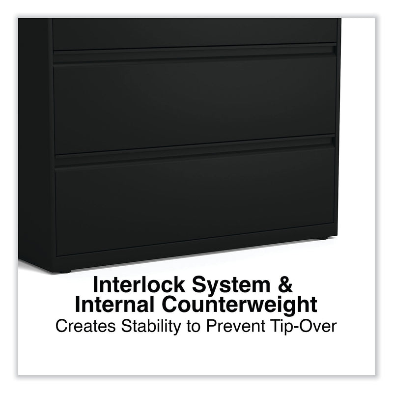 Alera 3-Drawer Lateral File Cabinet, Letter/Legal Size, Lockable, 40.25"H x 42"W x 18.63"D, Black (ALEHLF4241BL)