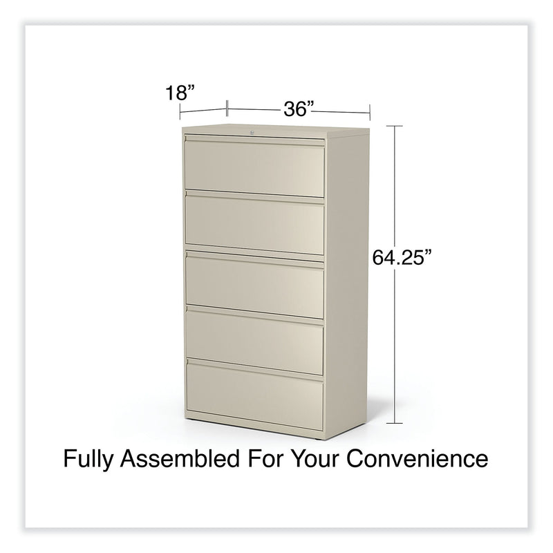Alera® Lateral File, 5 Legal/Letter/A4/A5-Size File Drawers, Putty, 36" x 18.63" x 67.63"