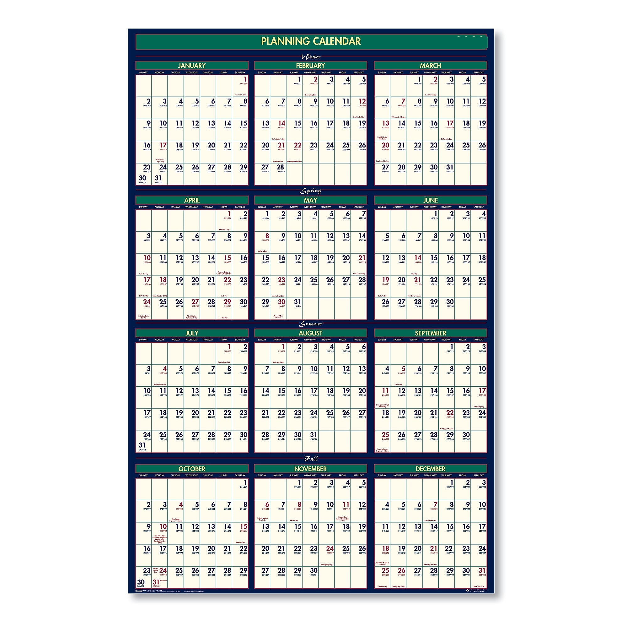 2025-2026 House of Doolittle Four Seasons 24" x 37" Academic & Calendar Yearly Wall Calendar, Reversible, Four Seasons (HOD390)