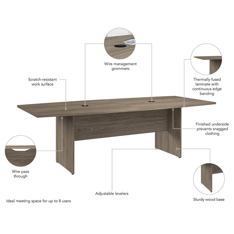 Bush Business Furniture 96W x 42D Boat Shaped Conference Table with Wood Base, Modern Hickory (99TB9642MHK)