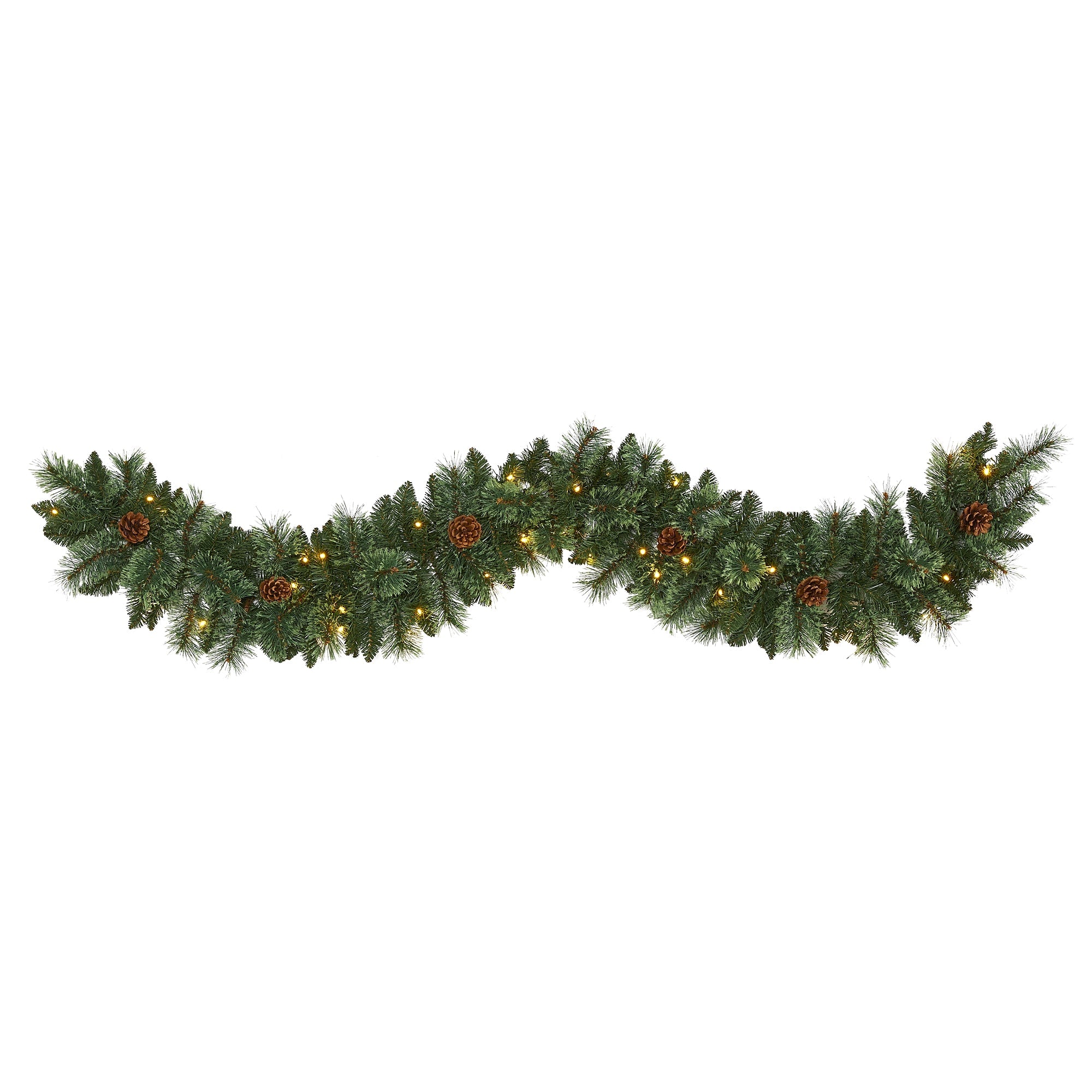 Nearly Natural 6-ft White Mountain Pine Artificial Garland with 35 White Warm LED Lights and Pinecones (W1101)