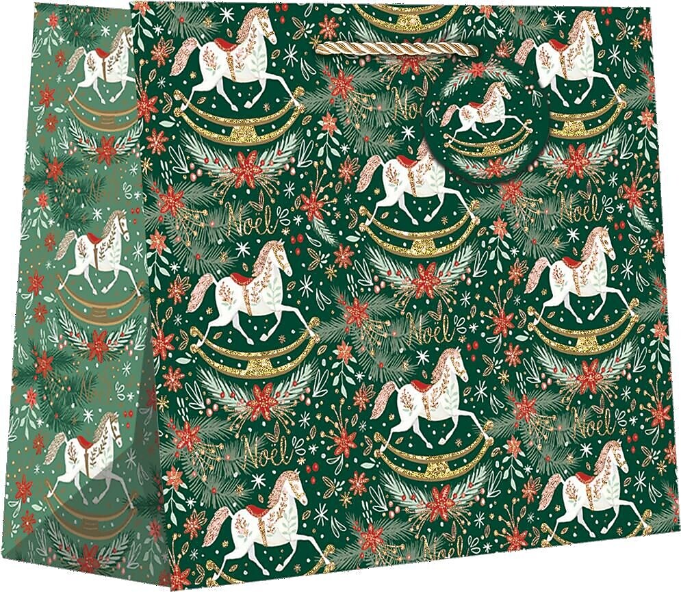 JAM Paper Rocking Horse Noel Large Gift Bags, Multicolored, 120/Pack (526BXLT6051)