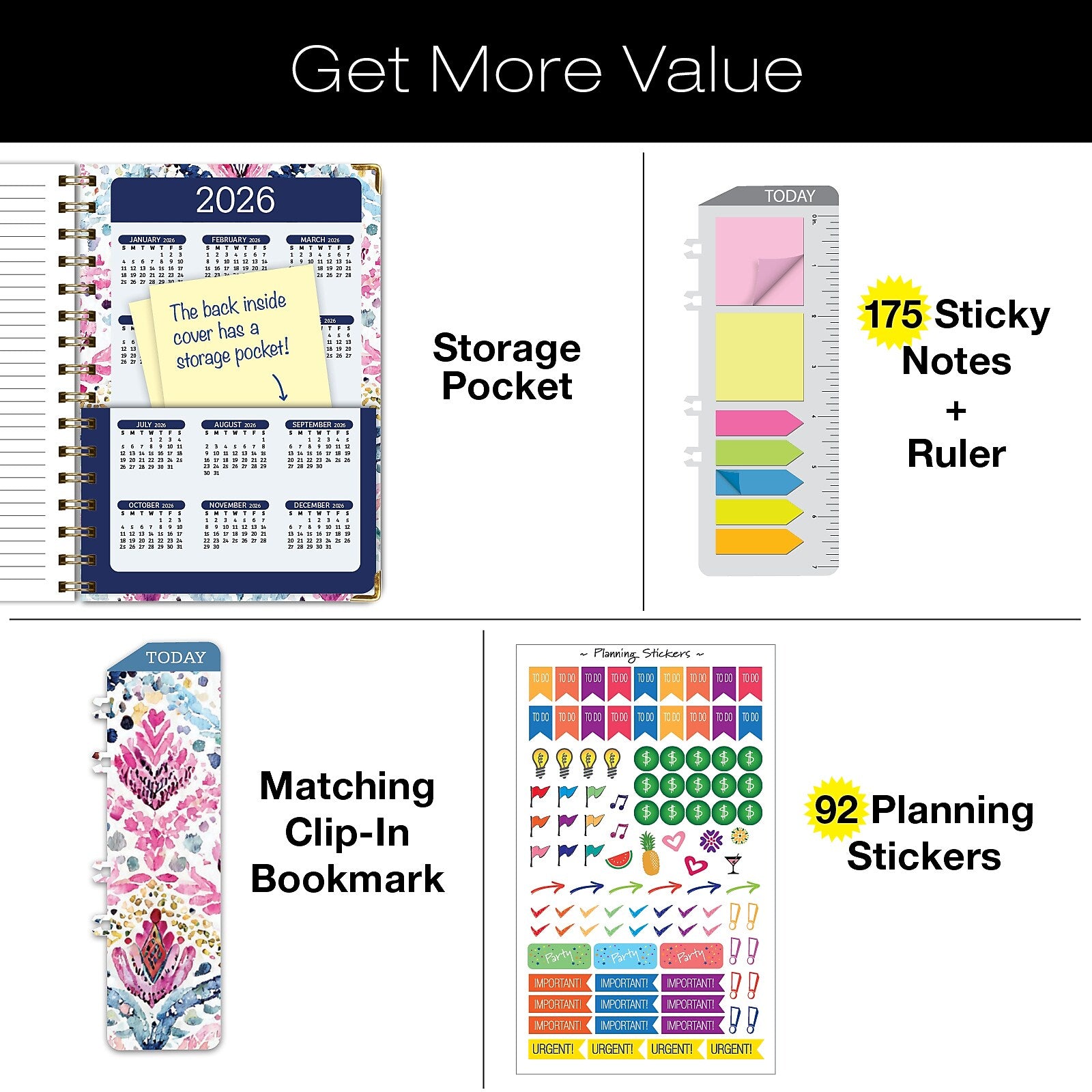 2025-2026 Global Printed Products Boho Ikat 5.5" x 8" Weekly & Monthly Planner, Paper Cover, Multicolored (NAD26-58-83)