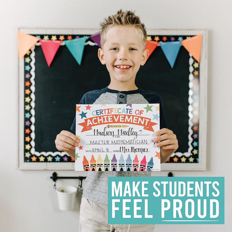 Hadley Designs Colorful Crayons Award Certificates of Achievement for Students 8" x 10", Multicolored, 25/Pack (HDDX004A2EQH3)