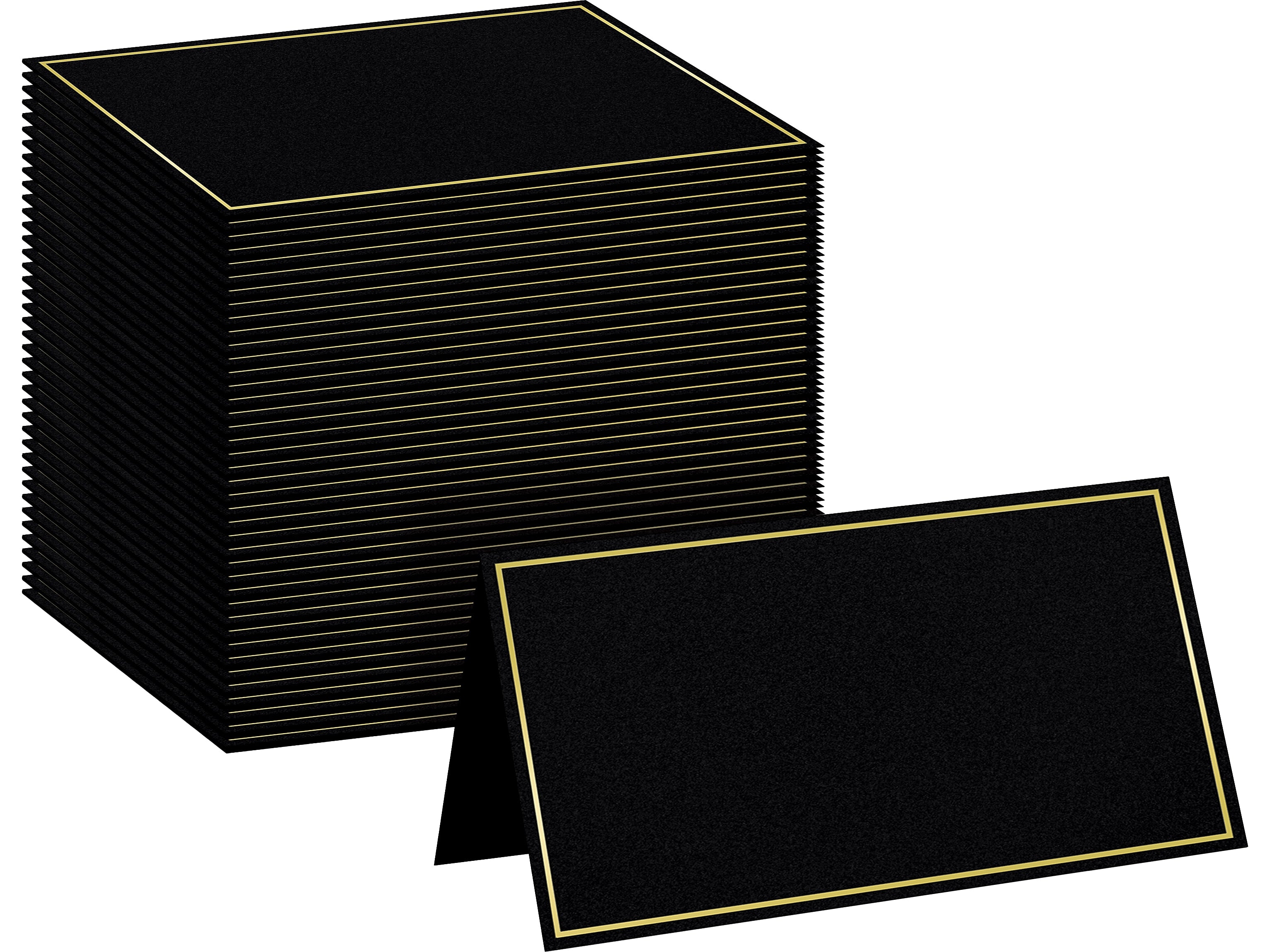 Better Office 2" x 3.5" Matte Black/Gold Table Tent Place Card, 100/Pack (64647-100PK)