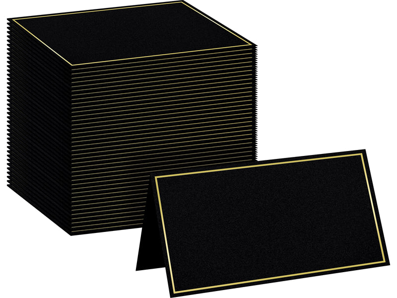 Better Office 2" x 3.5" Matte Black/Gold Table Tent Place Card, 100/Pack (64647-100PK)