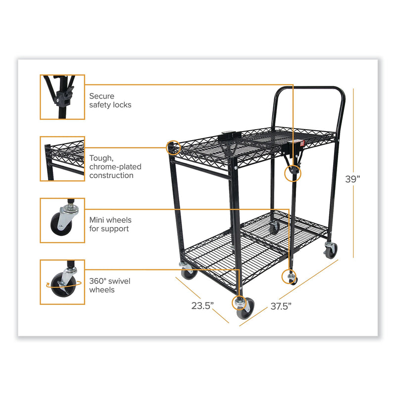 Bostitch Stowaway 2-Shelf Metal Mobile Folding Cart, Black (BOSBSACLGBLK)