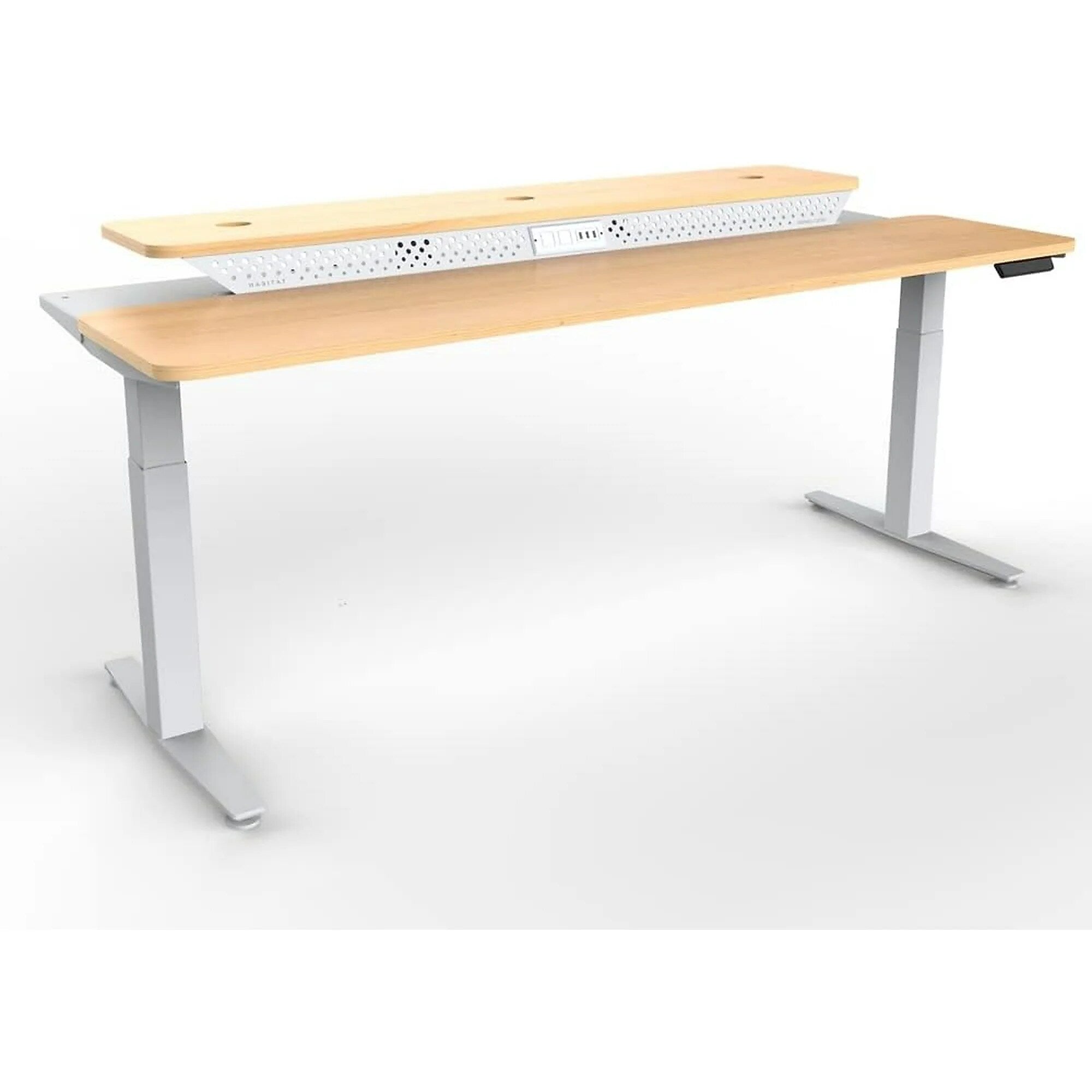 VersaDesk PowerLift Split-Level 72"W Electric Rectangular Adjustable Standing Desk, Maple/White (PL2SD7230-WM)