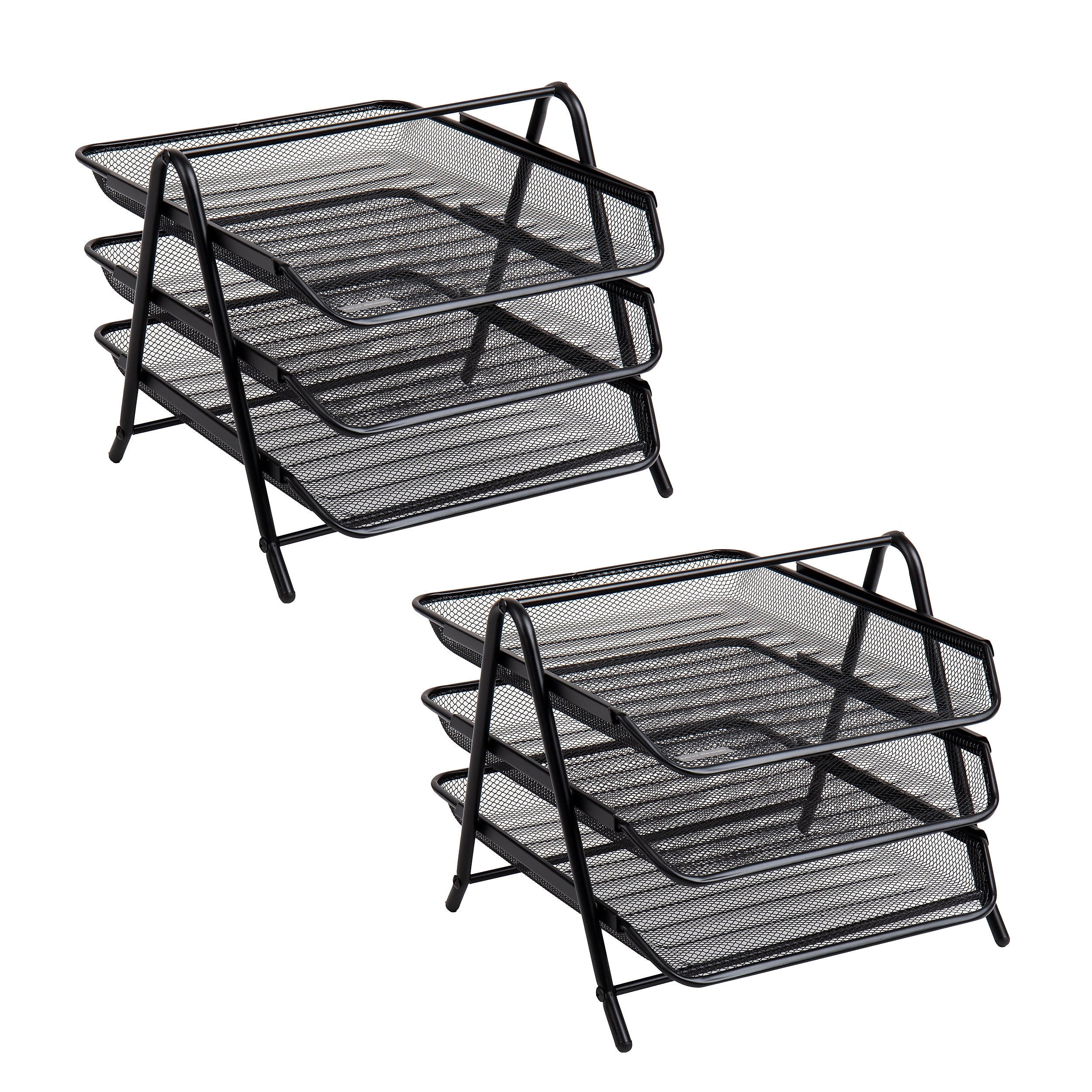 Mind Reader Metal 3-Tier Stackable Paper Desk Tray Organizer, Black, 2/Pack (3TPAP2PK-BLK)