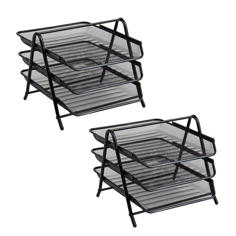 Mind Reader Metal 3-Tier Stackable Paper Desk Tray Organizer, Black, 2/Pack (3TPAP2PK-BLK)