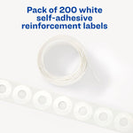 Avery Self-Adhesive Plastic Reinforcement Labels, 1/4" Diameter, Matte White, 200/Pack (13967/5729)