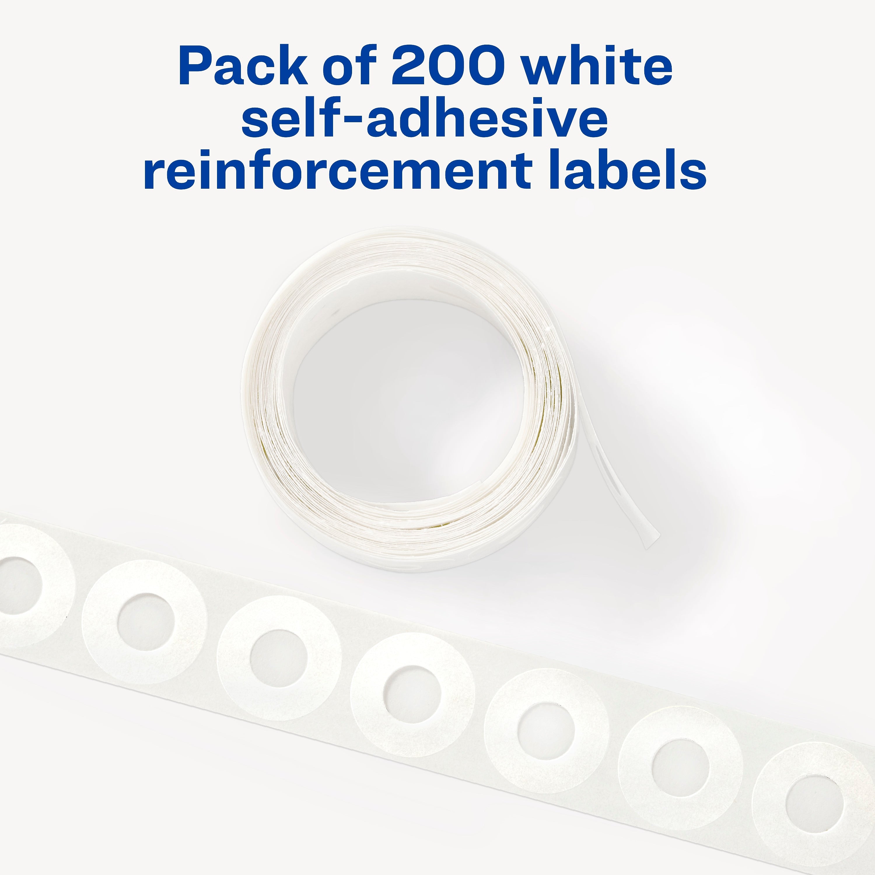 Avery Self-Adhesive Plastic Reinforcement Labels, 1/4" Diameter, Matte White, 200/Pack (13967/5729)