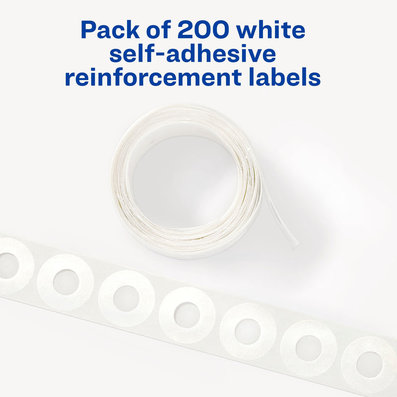 Avery Self-Adhesive Plastic Reinforcement Labels, 1/4" Diameter, Matte White, 200/Pack (13967/5729)