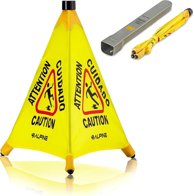 Alpine Industries Wet Floor Caution Cone Sign, 30"H, Yellow, 5/Pack (498-30-5pk)