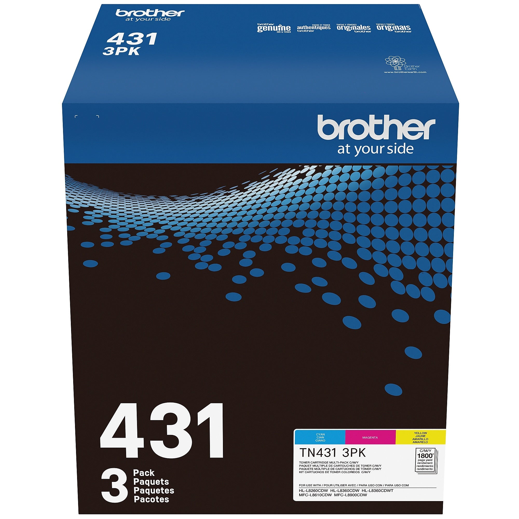 Brother TN-431 Cyan/Magenta/Yellow Standard Yield Toner Cartridge, 3/Pack (TN4313PK)