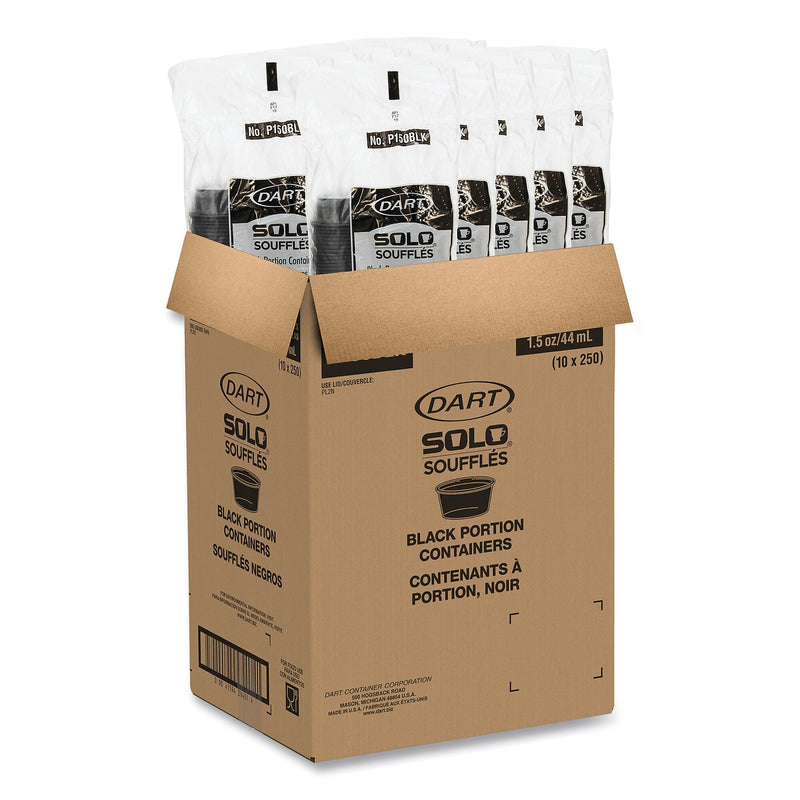 SOLO® Portion Containers, Polystyrene, 1.5 oz, Black, 250/Bag, 10 Bags/Carton