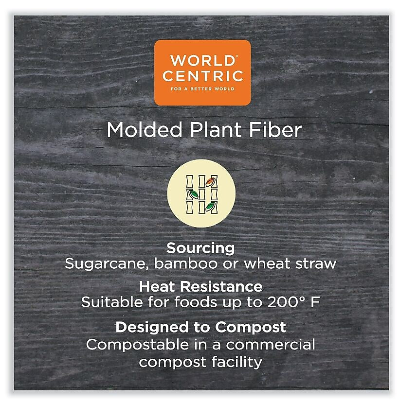 World Centric Fiber Hinged Containers, 2-Compartment, 8.8" x 8.2" x 2.9", Natural, Paper, 300/Carton (WORTOSCU8TLFP)