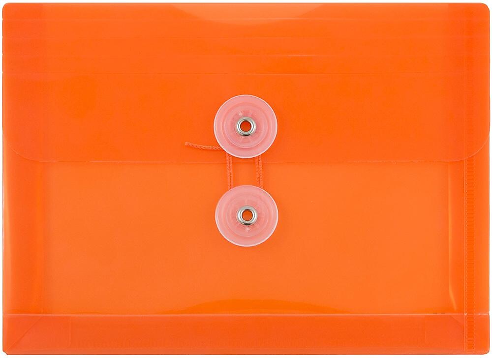 JAM Paper Premium Plastic Filing Envelope with Button & String Closure, Orange, 3/Pack (920B1ORX3)