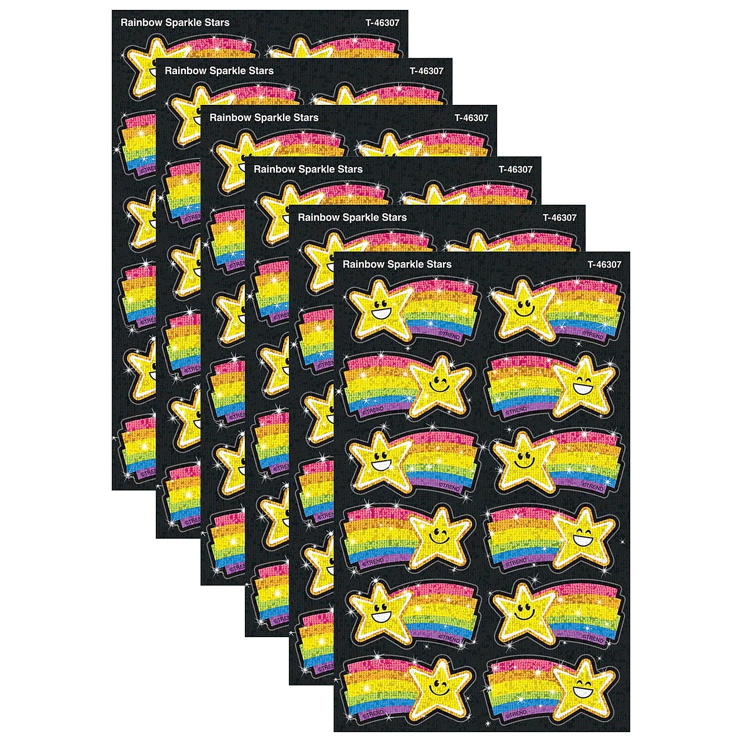 Trend Enterprises Rainbow Stars Sparkle Stickers, Multicolored, 24/Pack, 6/Packs/Bundle (T-46307-6)