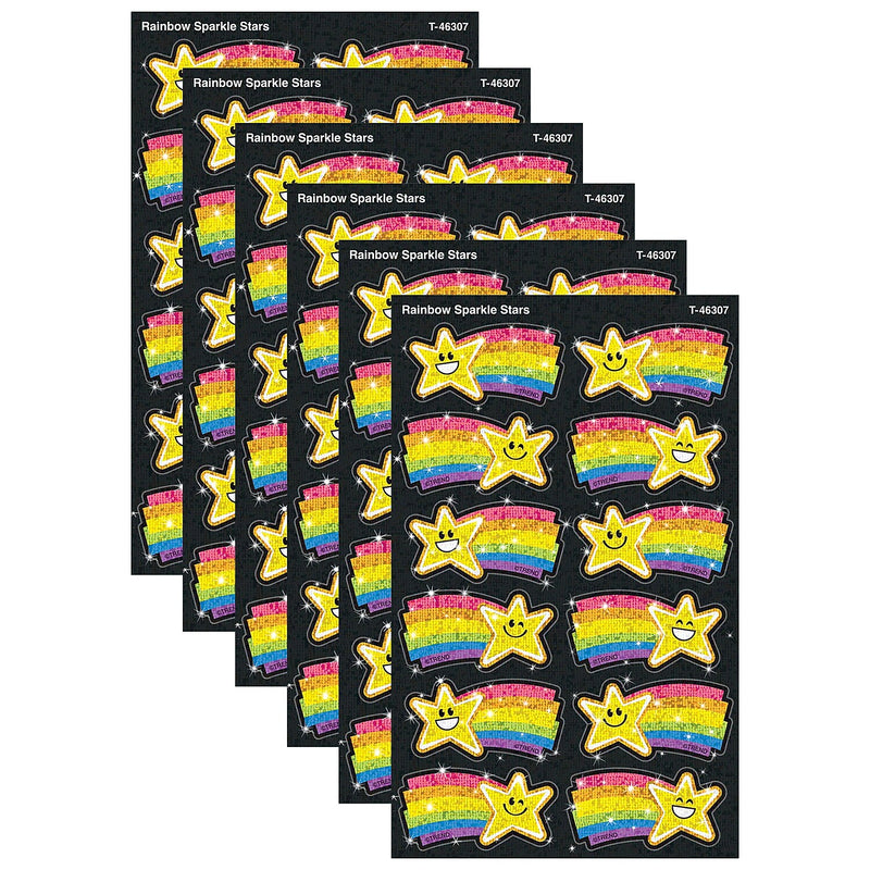 Trend Enterprises Rainbow Stars Sparkle Stickers, Multicolored, 24/Pack, 6/Packs/Bundle (T-46307-6)