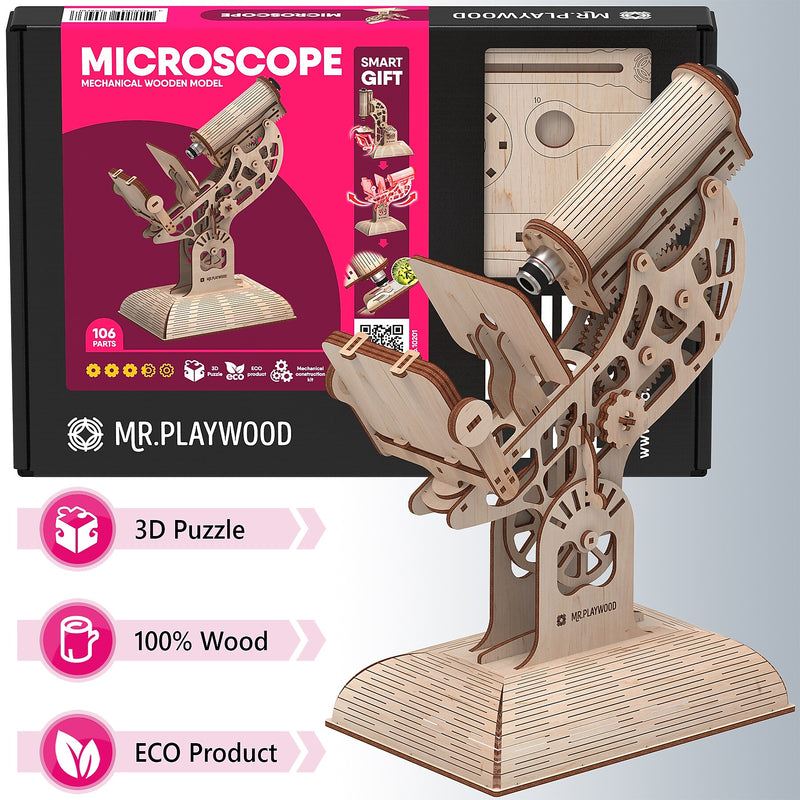 Mr.Playwood Microscope Mechanical Wooden 3D STEM Model, 106 Pieces/Set (AVRAV1612204)
