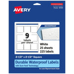 Avery Laser/Inkjet Square Durable Waterproof Labels, 2.5" x 2.5", White, 225 Labels/Pack (94104)