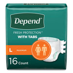 Depend Incontinence Protection Diapers with Tabs, Large, 35" to 49" Waist, 16/Pack, 3 Packs/Carton (35458)