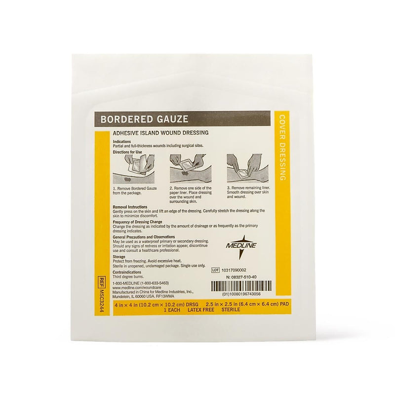 Medline Bordered Gauze Adhesive Island Wound Dressing, 4" x 4", 15/Box (MSC3244Z)