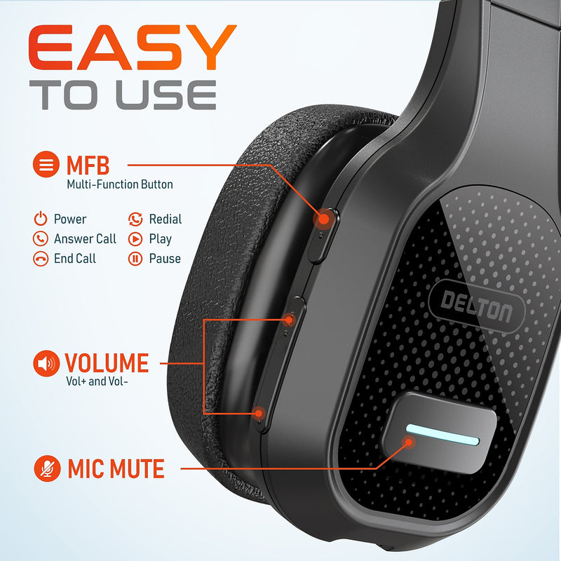 Delton 20X Professional Noise Canceling Bluetooth On Ear Computer Headset with Mic and USB Dongle, Black, 2/Pack