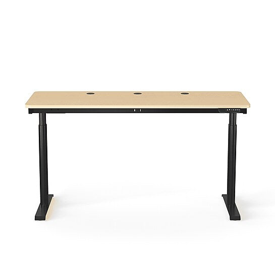 VersaDesk PowerLift 60"W Electric Rectangular Adjustable Standing Desk, Maple/Black (PLSDR6024-BM-APP)