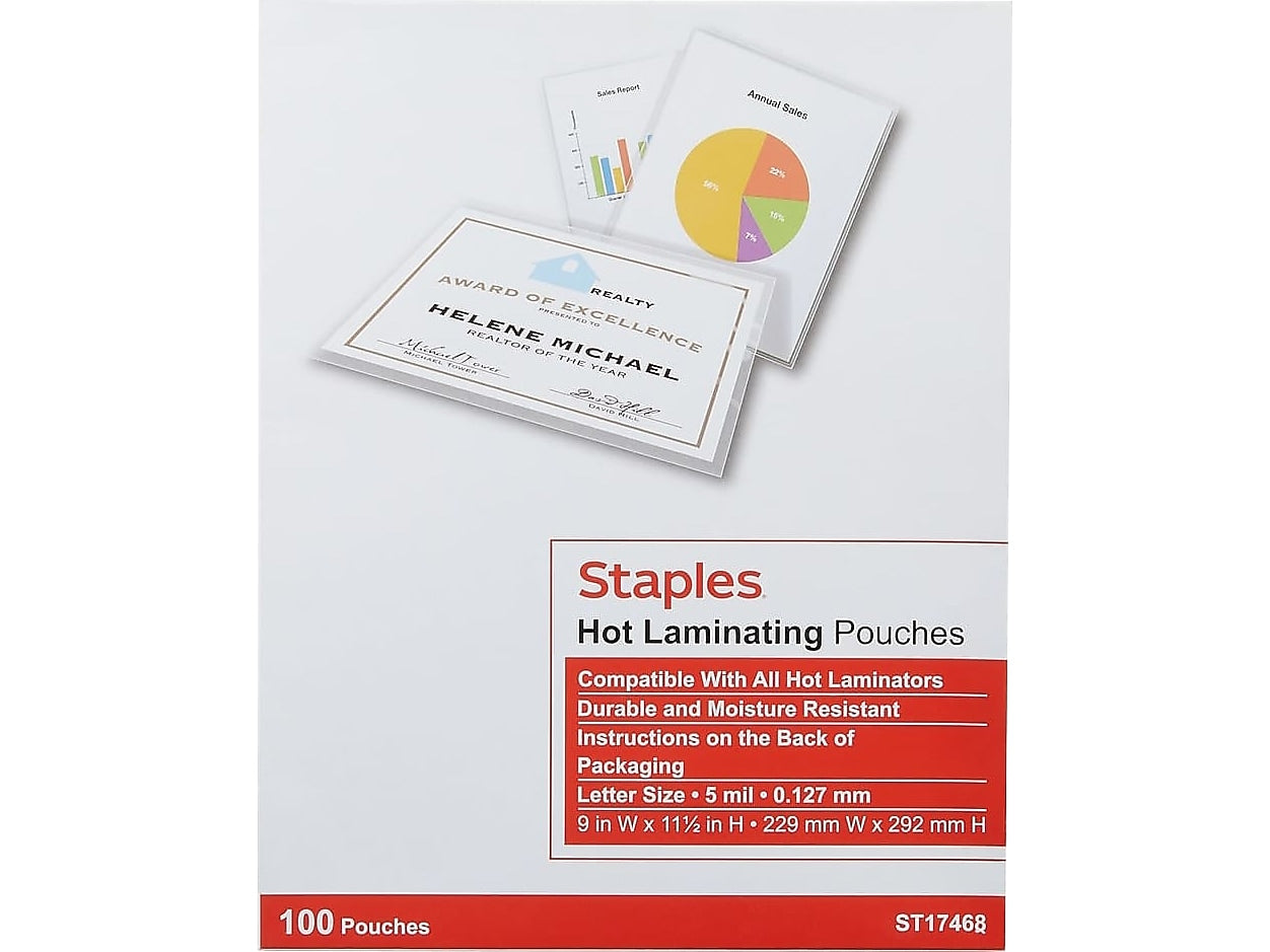 Staples Thermal Laminating Pouch, Letter Size, 5 Mil, 100/Pack, 4 Packs/Carton (5204003/5204009)