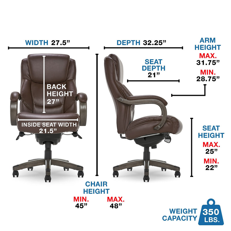 La-Z-Boy Delano Ergonomic Leather Executive Big & Tall Chair, 400 lb. Capacity, Chocolate Brown/Gray (CHR10045C)
