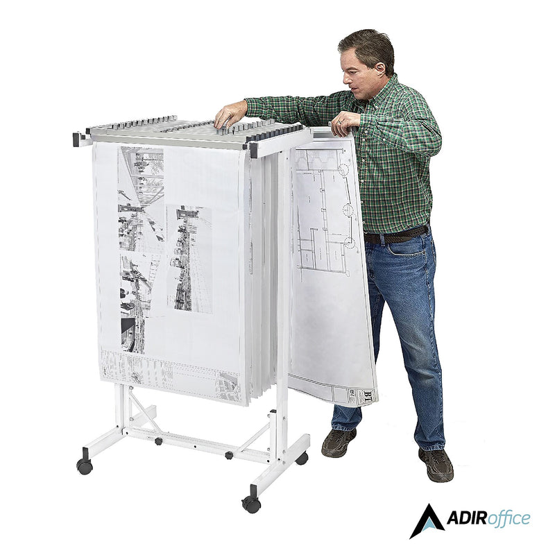 AdirOffice Expandable Blueprint Mobile Plan Center Large File Hanging Storage, White (615-WHI-KIT1)