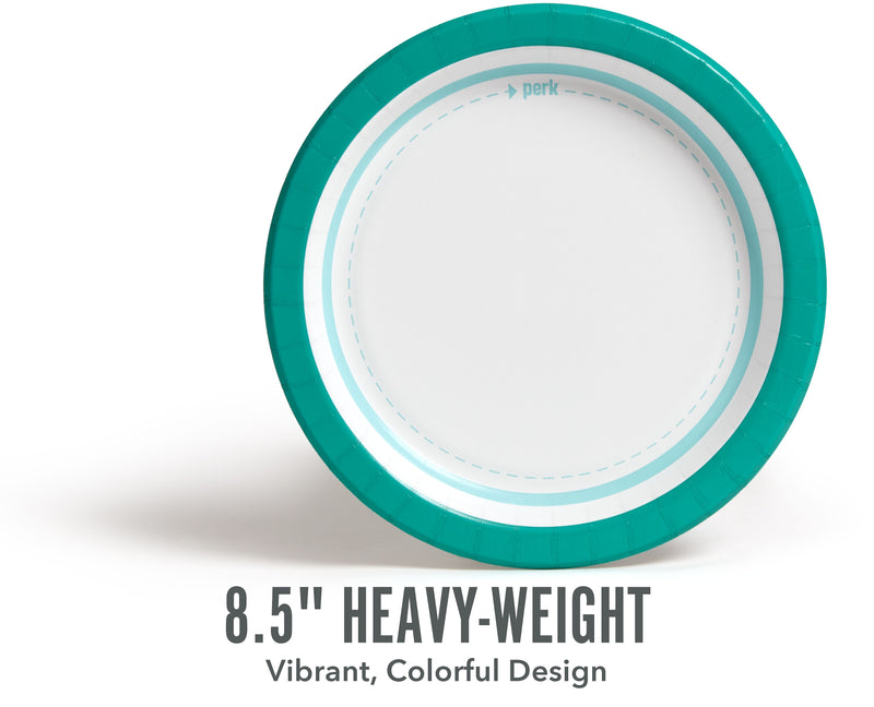 Perk™ Medium-Weight Paper Plates, 8.5", Teal/White, 125/Pack (PK54329)