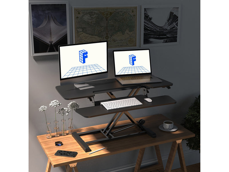 FlexiSpot M7 Series 40"W Manual Rectangular Adjustable Standing Desk Converter, Black (M7-E-40B)