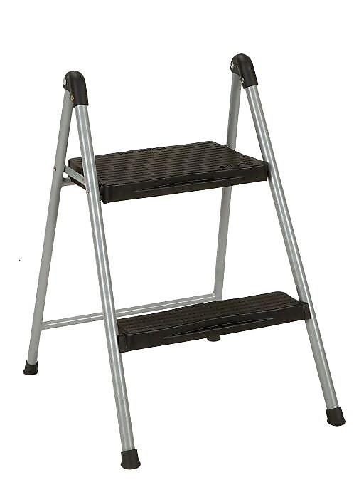 Cosco Folding Step Stool, 2-Step, 200 lb Capacity, 16.9" Working Height, Platinum/Black (11024PBL1E)