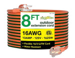 GoGreen Power 16/3 8' Heavy Duty Extension Cord, Lighted End, Orange (GG-13708)