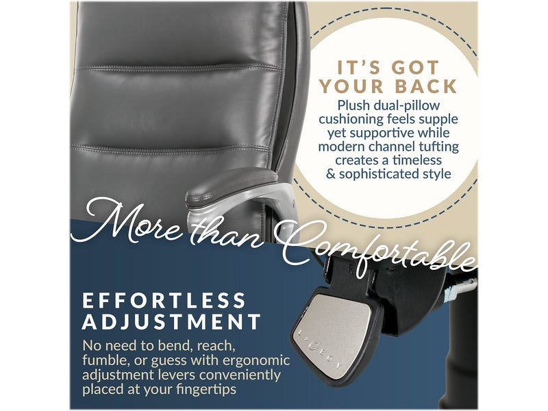 La-Z-Boy Jenkins Ergonomic Bonded Leather Executive Big & Tall Chair, 400 lb. Capacity, Gray (60075-GRY)