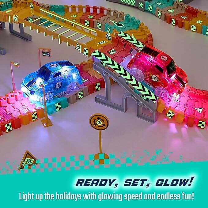 JitteryGit XTRA 2 RACERS Cars for Race Track & Glow In The Dark Trax, Red/Blue (000860009329522)