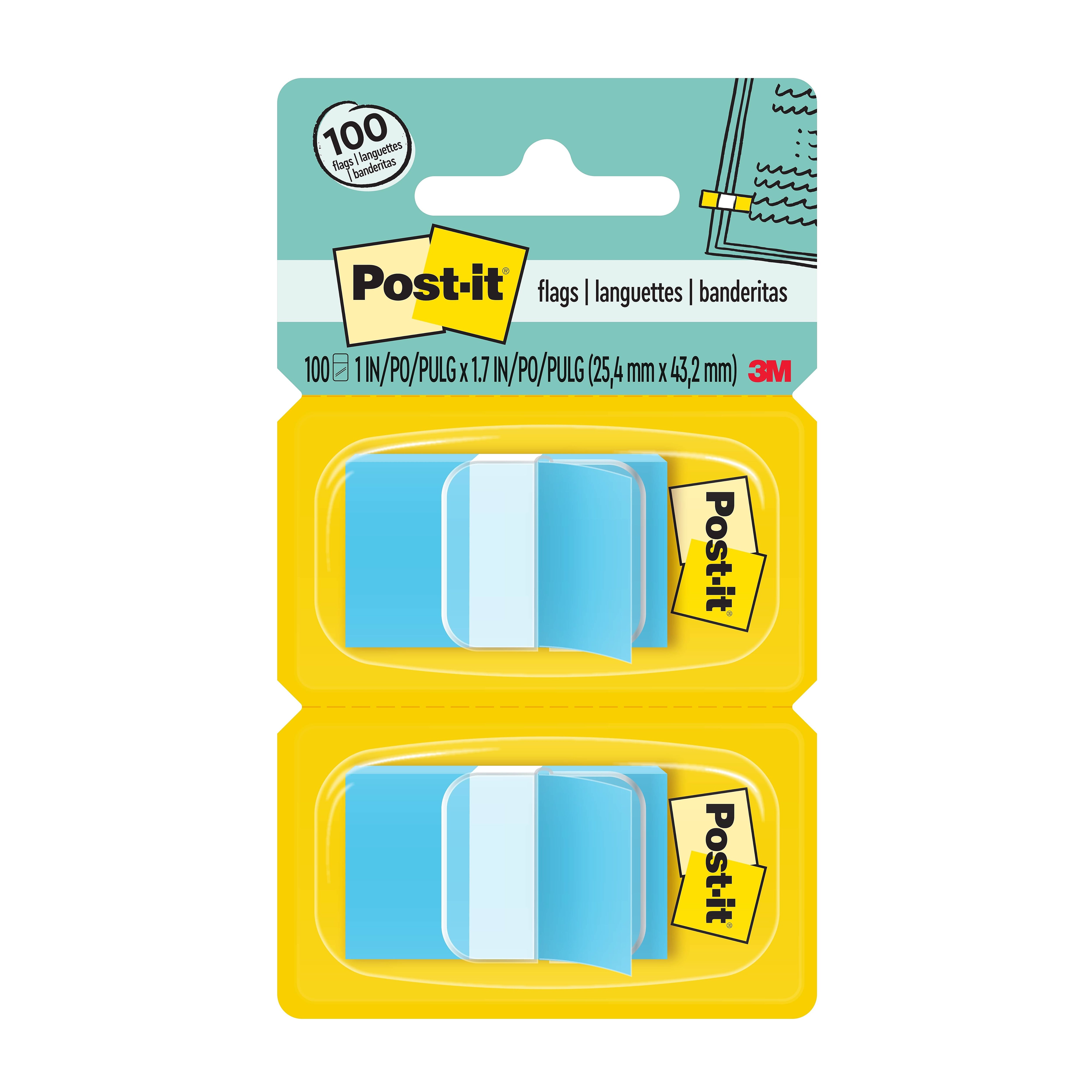 Post-it Flags, 1", Blue, 100 Flags/Pack (680-BE2)