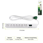 GoGreen Power 6' Metal Surge Protector, 7 Outlets, White (GG-17636)