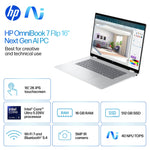HP OmniBook 7 Flip 16" FHD 2-in-1, Copilot+ PC, Intel Core Ultra 5, 16GB RAM, 512GB SSD,+ 23 hours battery, Windows 11 Home
