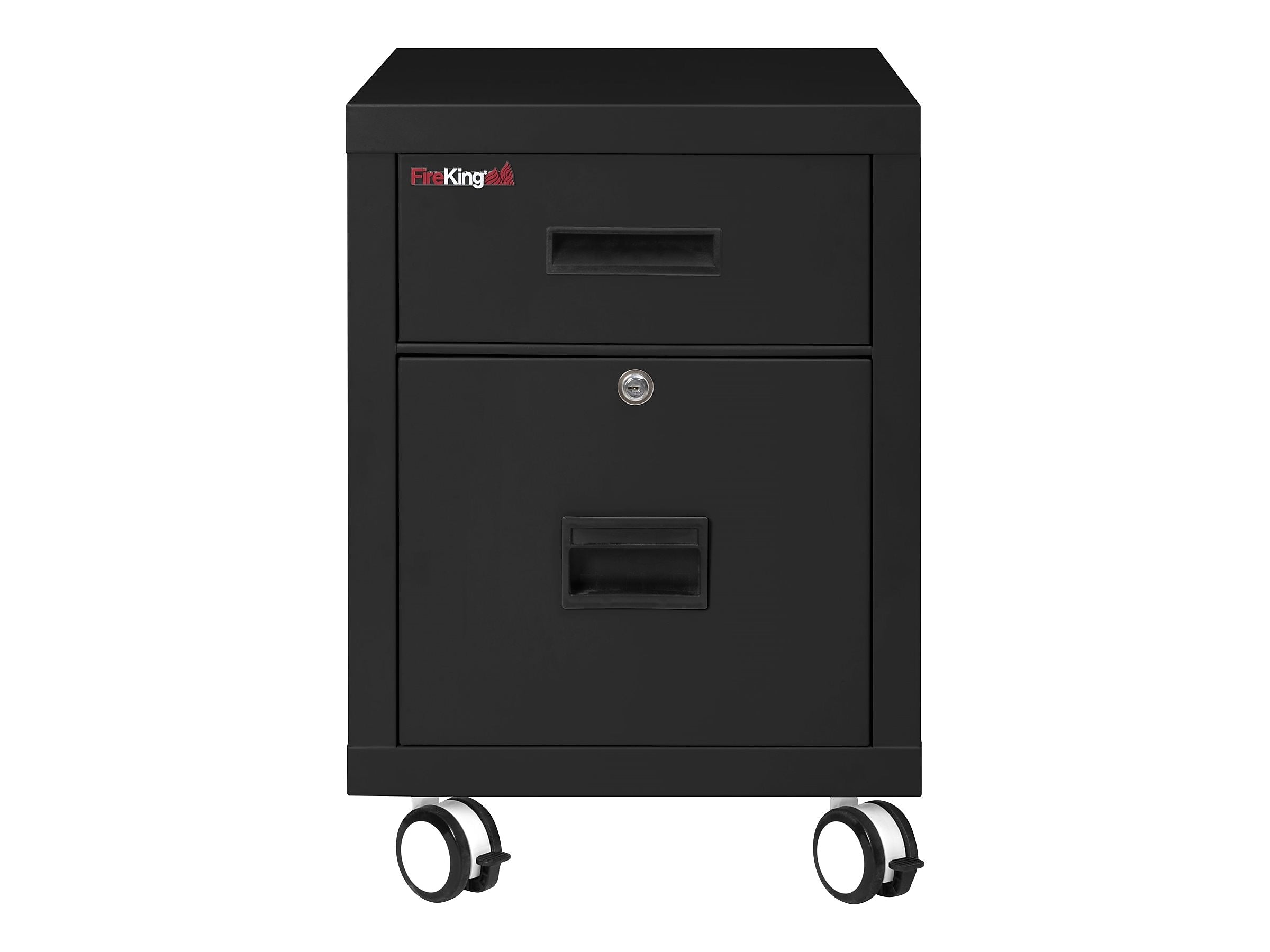 FireKing 2-Drawer Mobile Vertical File Cabinet, Letter/Legal Size, Lockable, Fire Resistant, Black (2M1822-1BLI)
