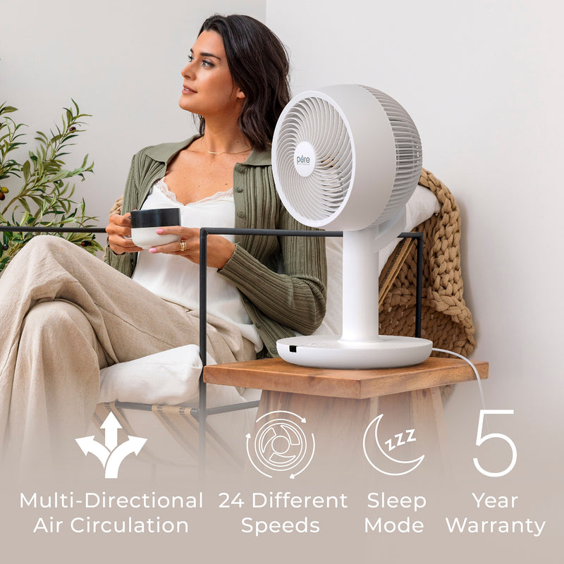 Pure Enrichment 2-in-1 Oscillating Floor Fan, 10-Speed, White (PEFANDUO)