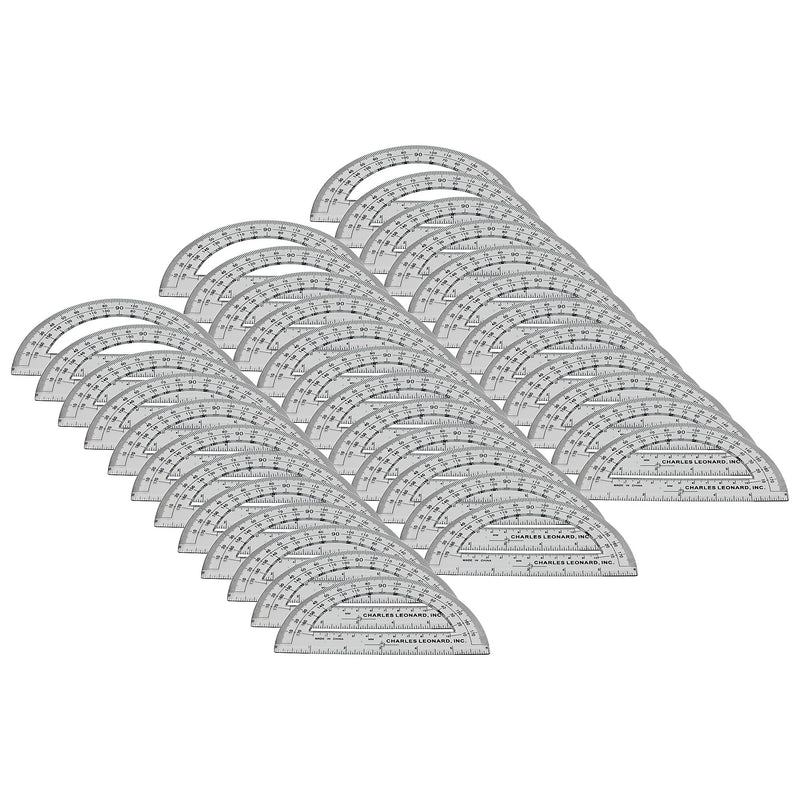 Charles Leonard 180-Degree Protractor, 6", Clear, 12/Pack, 3 Packs/Bundle (CHL77106IP-3)