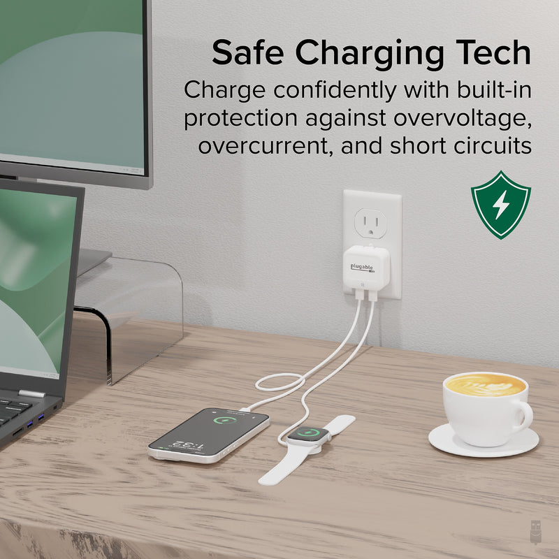 Plugable 40W Dual USB-C Wall Charger, White (PS-40C2W)