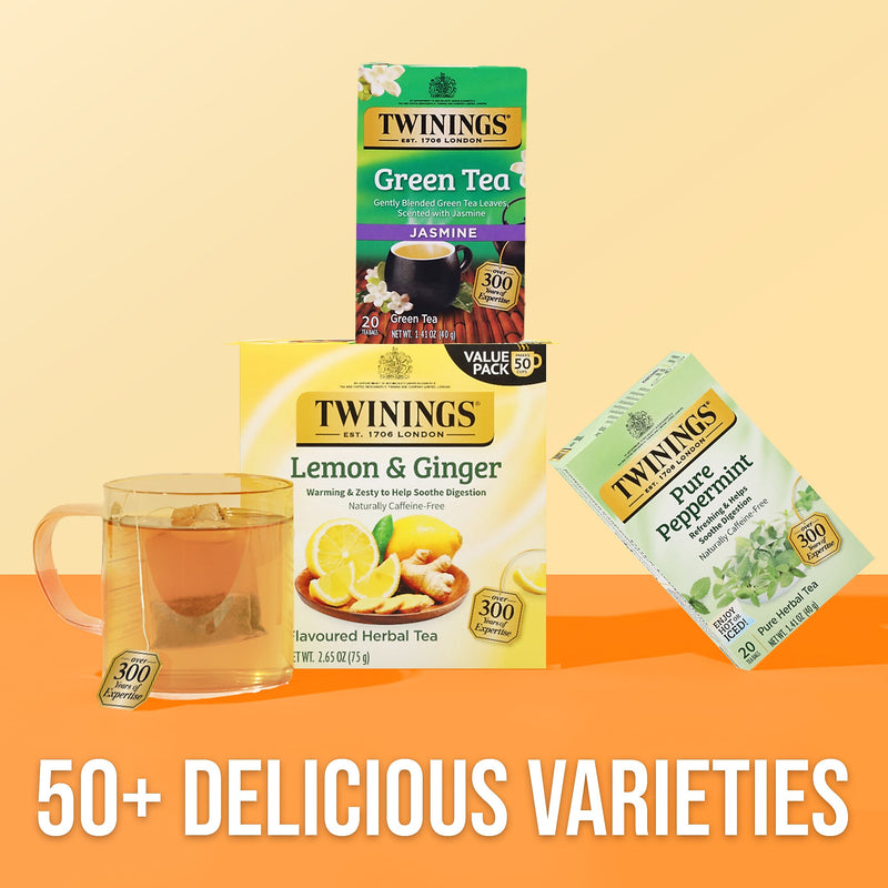 Twinings Lemon and Ginger Herbal Caffeine Free Tea Bags, 50/Box (F14990)