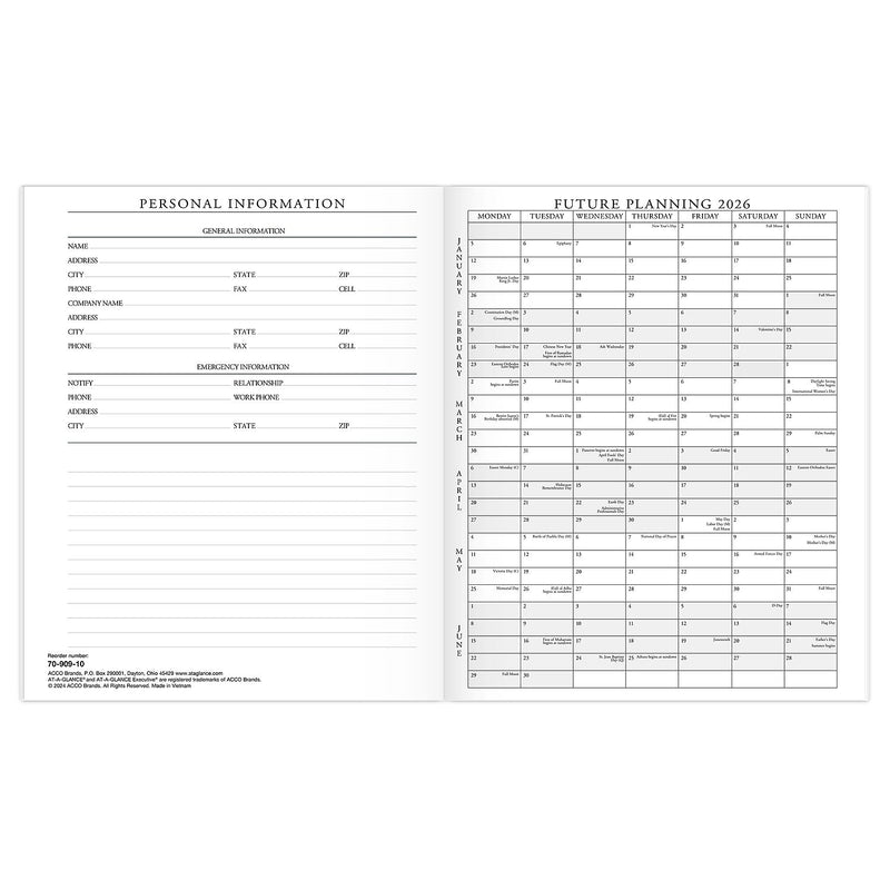 2026 AT-A-GLANCE Executive 11" x 9" Monthly Padfolio Refill, White/Black (70-909-10-26)
